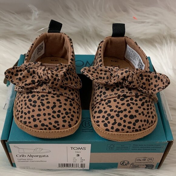 TOMS Cheetah Canvas Crib Alpargata Shoes in Toffee BABY SIZE 3 (12-18 MONTHS) - Picture 1 of 7